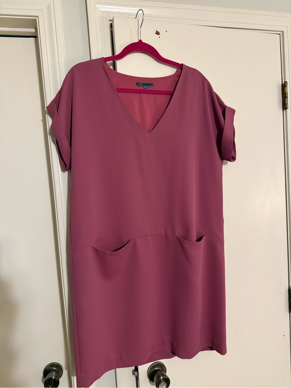 Vince Mauve V-Neck Midi Shift Dress
